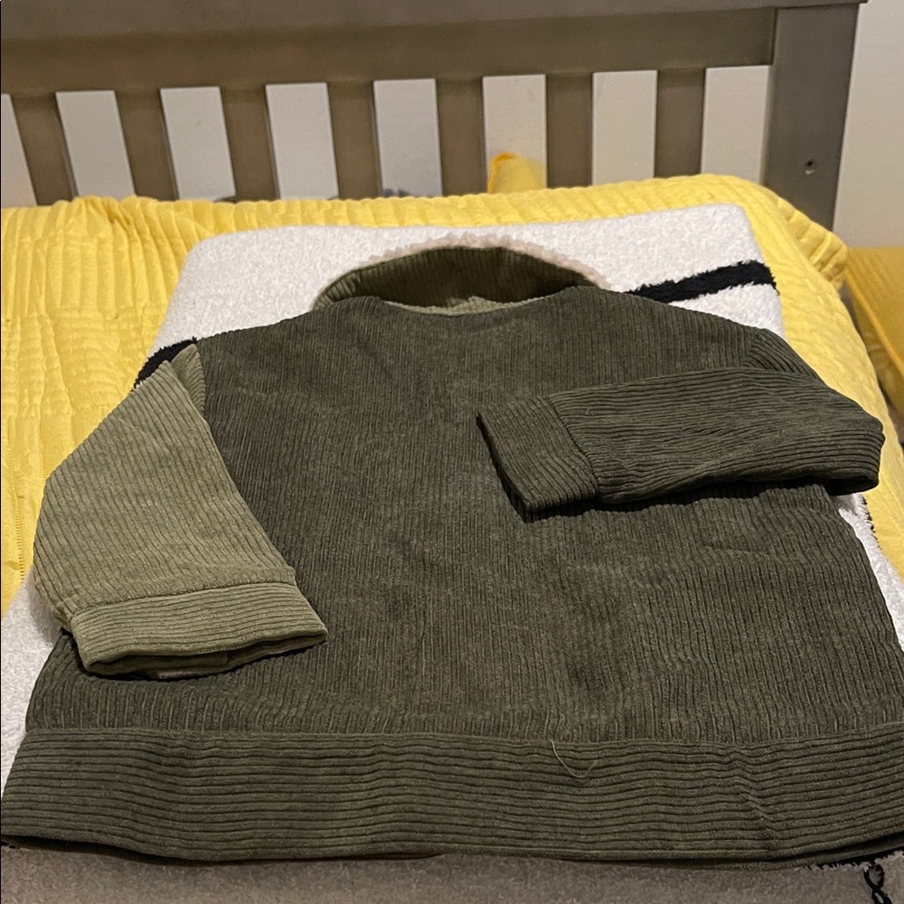 Kids Olive Green Corduroy Jacket with Cream Sherpa Collar - Picture 2 of 3